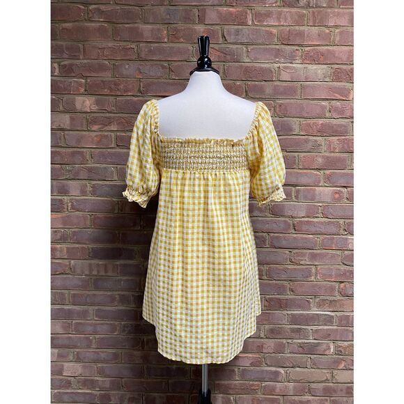 Made With Love Mustard Gingham Check Short Sleeve Dress Size Medium NWT - Picture 3 of 5